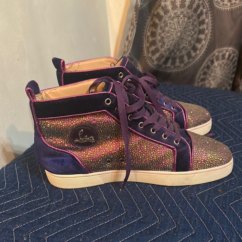 Christian Louboutin Purple and Silver High-Top Sneakers